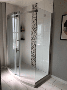 60" Bow-front Shower w/ 2-sided Glass Enclosureq